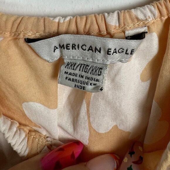 American Eagle Women’s Peach Bohemian Floral Peasant Cottagecore Crop Top XXL - Picture 5 of 11